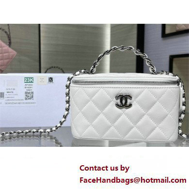 chanel Shiny Crumpled Calfskin, Strass  &  Ruthenium-Finish Metal Clutch with Chain AP3593 white 2023